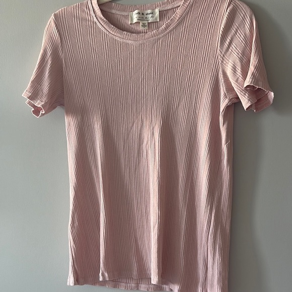 Anthropologie Pink Ribbed Fitted Short Sleeve Tee crew neckline spandex material - Picture 2 of 6